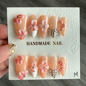 Peach Pink 3D Floral Press-On Nails